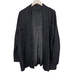 EILEEN FISHER Cardigan Sweater Womens Medium Black Striped Open Knit Dolman